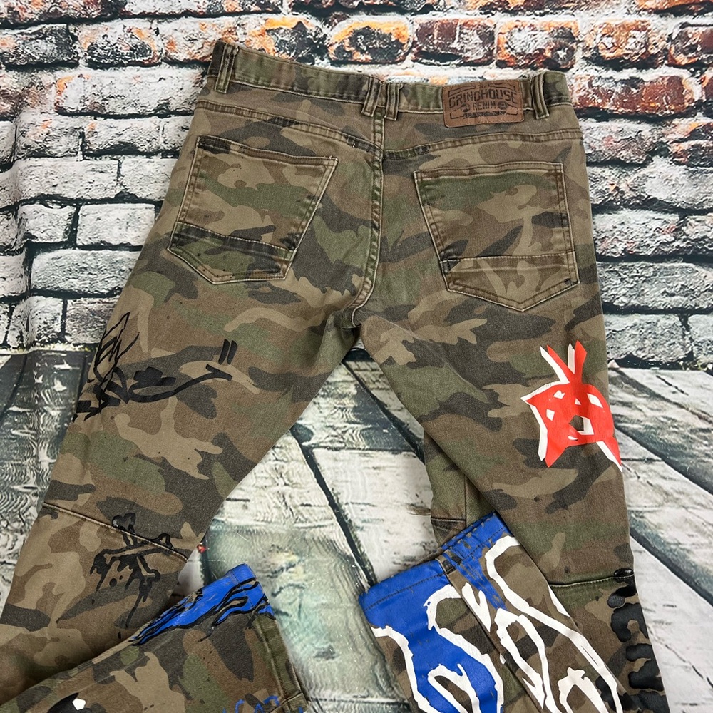 Grindhouse Camo Urban Distressed Graffiti 34x30‎ Jeans - Picture 3 of 8